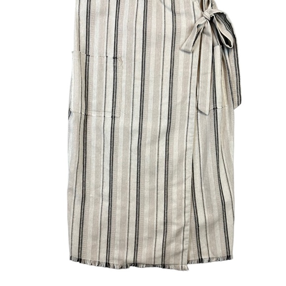 Hansen & Gretel | Linen Blend Striped Short Sleeve Midi Length Wrap Dress - Picture 3 of 12